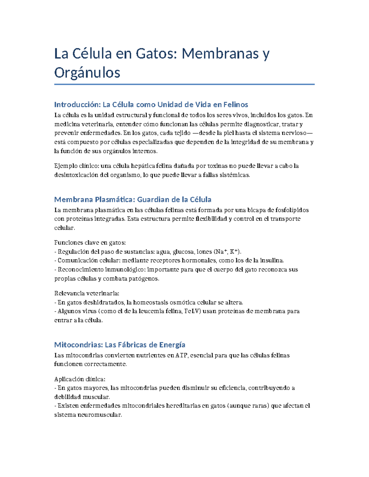 la-c-lula-en-gatos-membranas-y-org-nulos-en-medicina-veterinaria-studocu