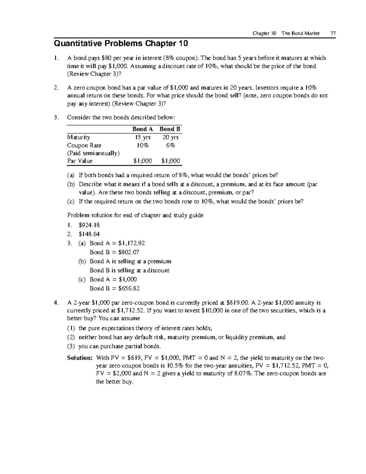 Quantitative Problems Solutions - Chapter 10 (Finance) - Studocu
