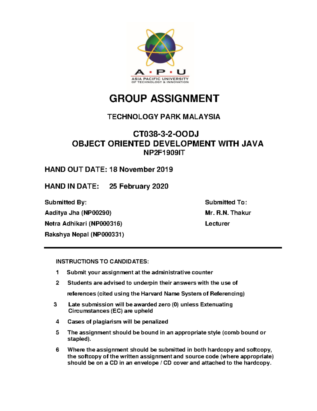 CT038-3-2-OODJ Group Assignment: Object Oriented Development with Java ...