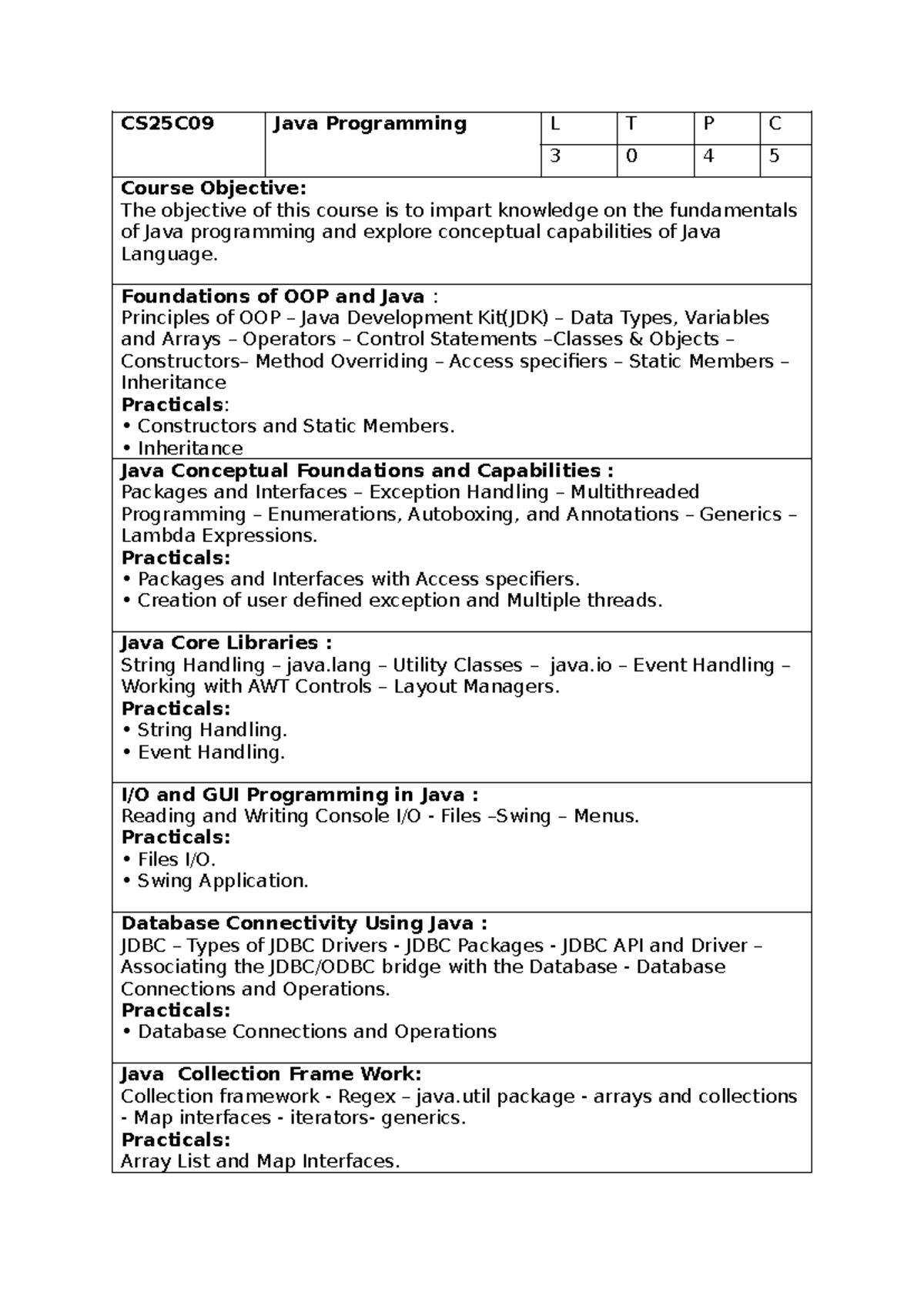 CS25C09 Java Programming Syllabus and Course Objectives - Studocu