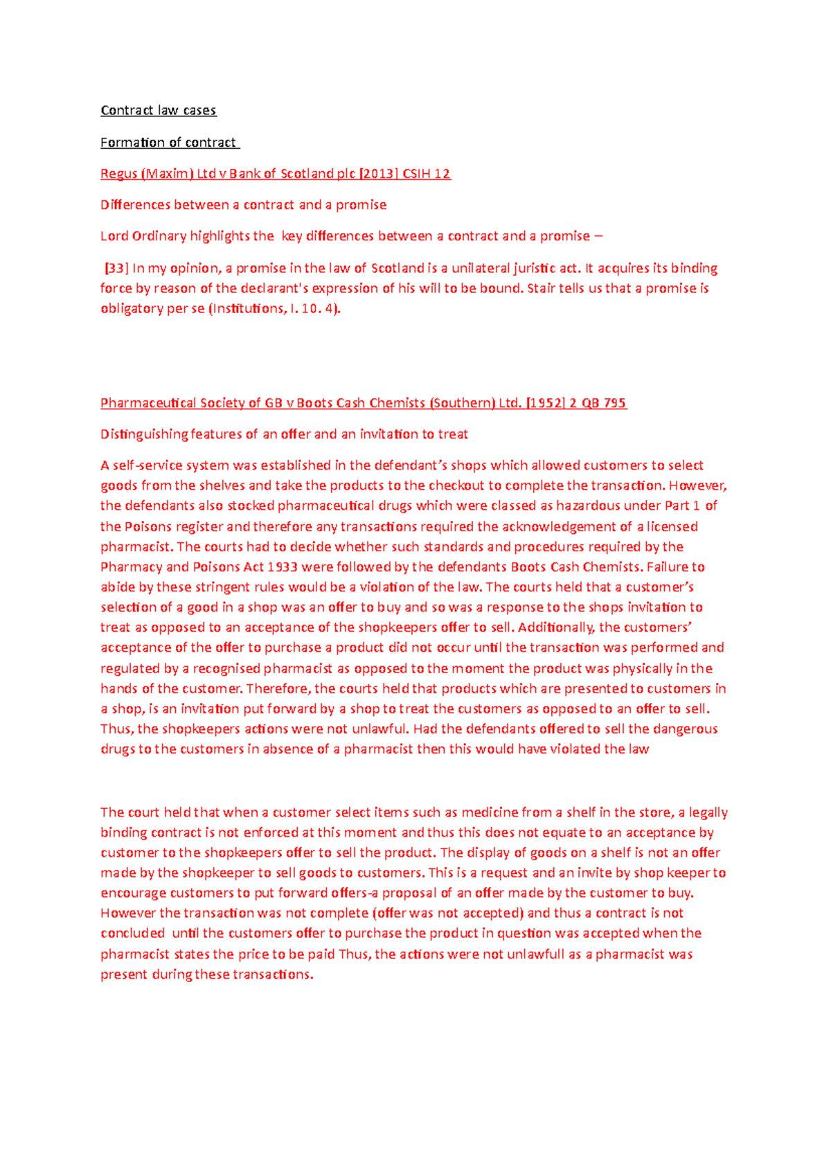 Case Summaries on Contract Law - Key Principles and Jurisprudence - Studocu