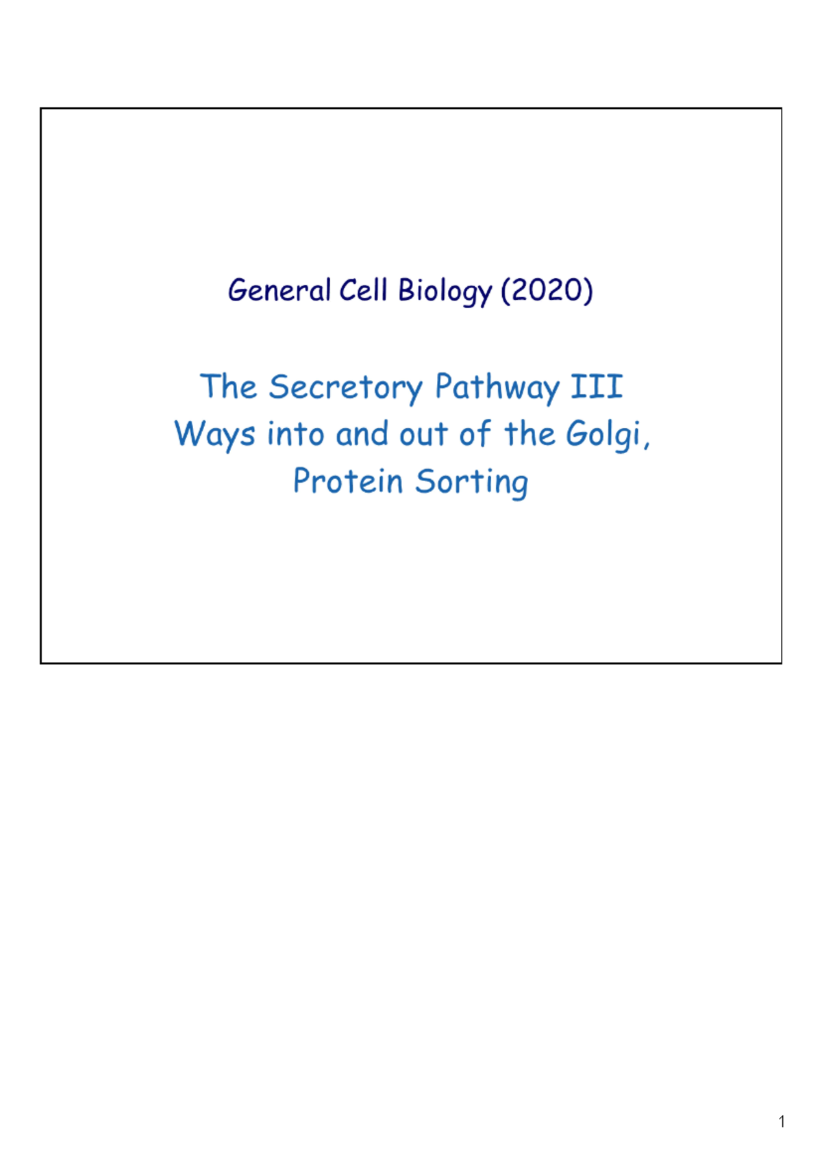 GCB 15 Secretory Pathway III 2020 Lecture Notes PDF - Studocu