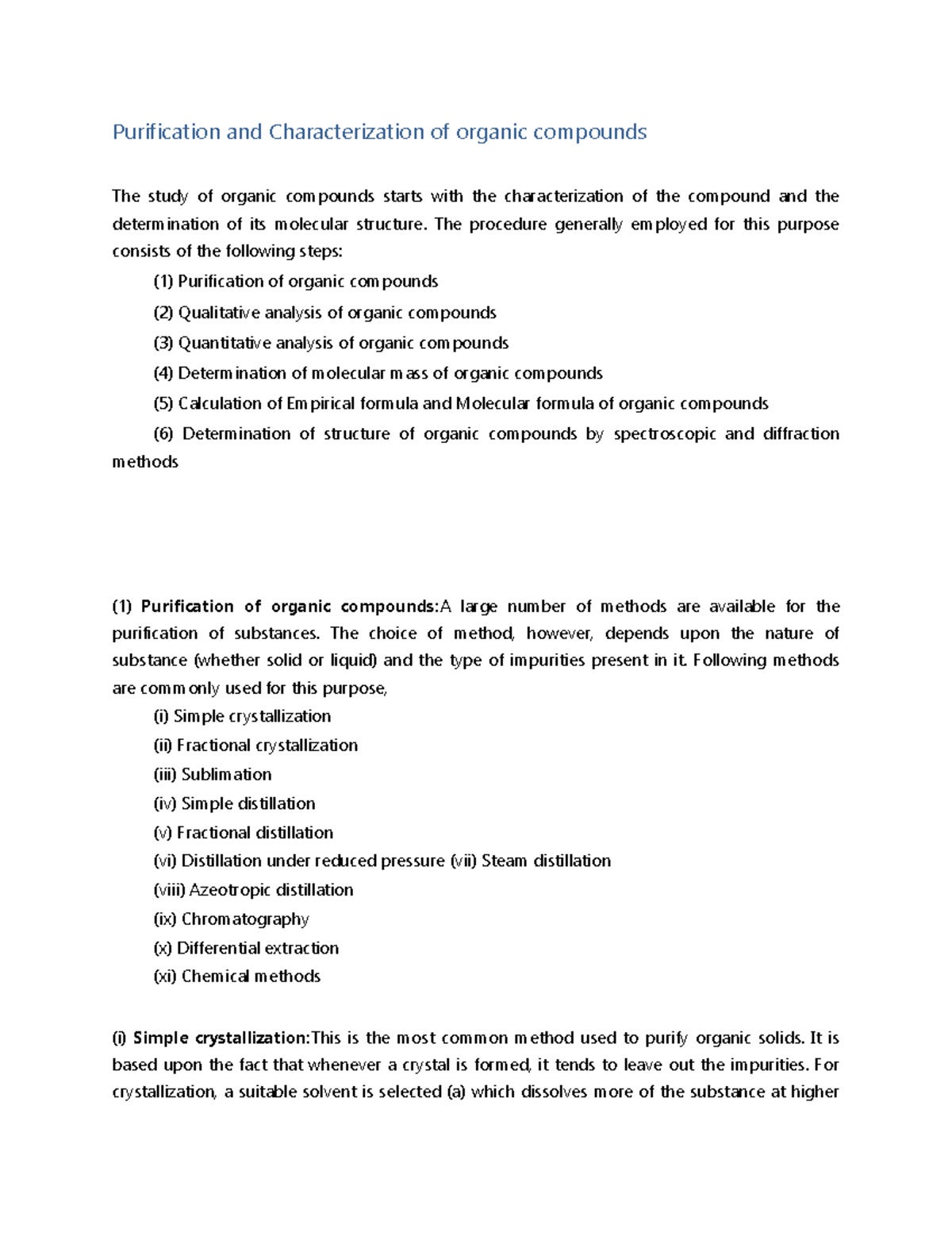 1 JEE Chemistry Purification Purification and Characterization of ...