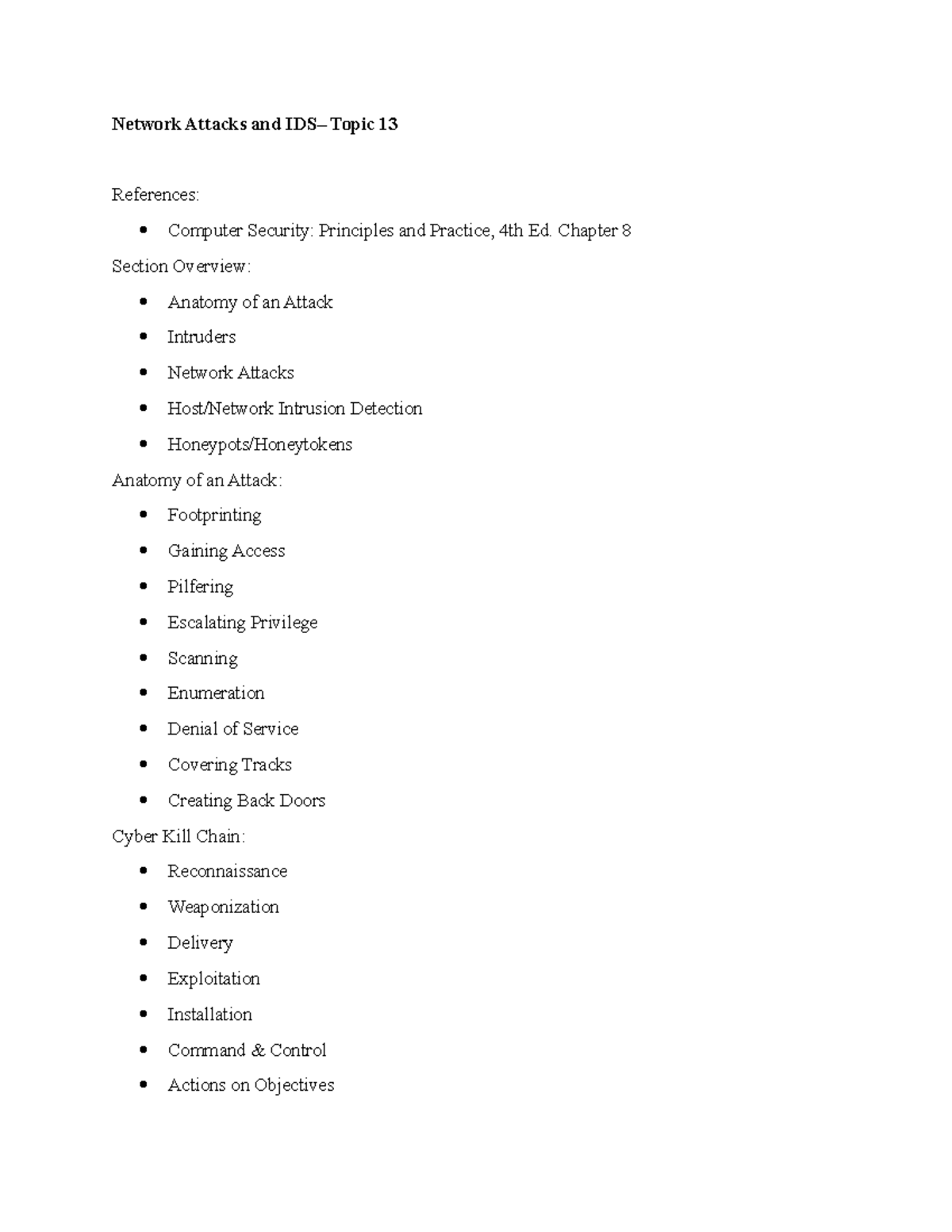 Topic 13 - Summarized Notes on Network Attacks & Intrusion Detection ...