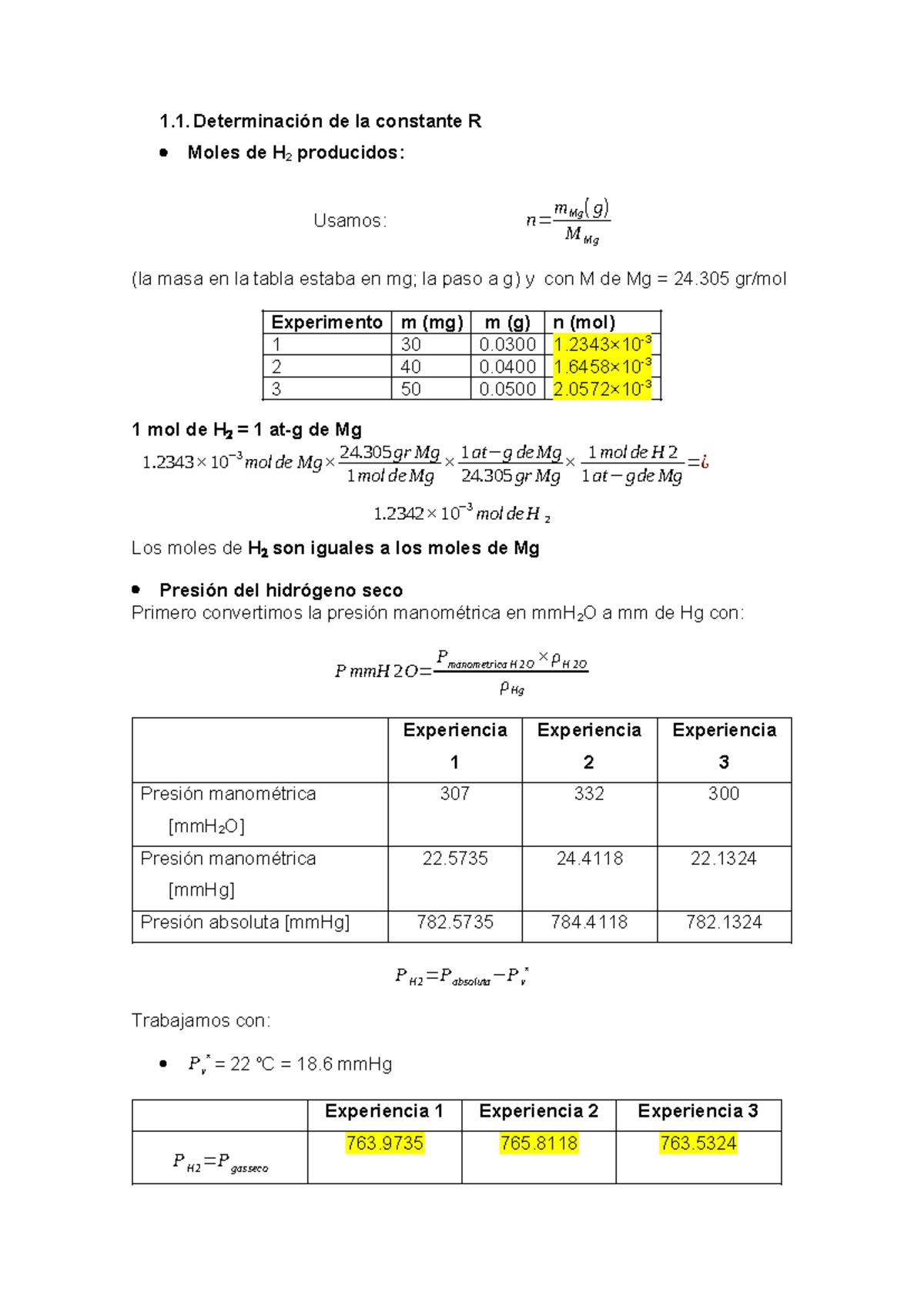 1.1. Determinación de la Constante R - Apuntes de Experimentos - Studocu