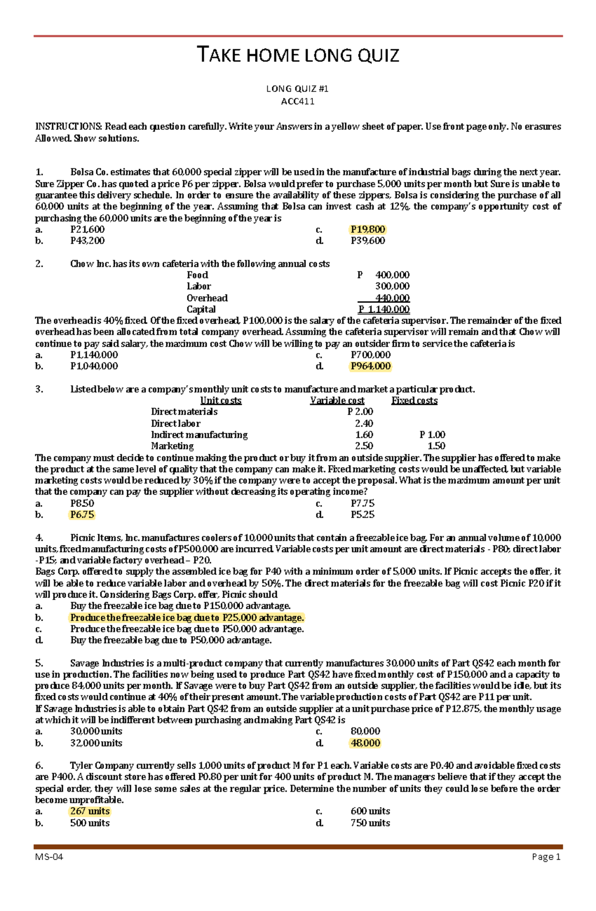 25226897 - Accounting Long Quiz #1 Solutions and Analysis - Studocu