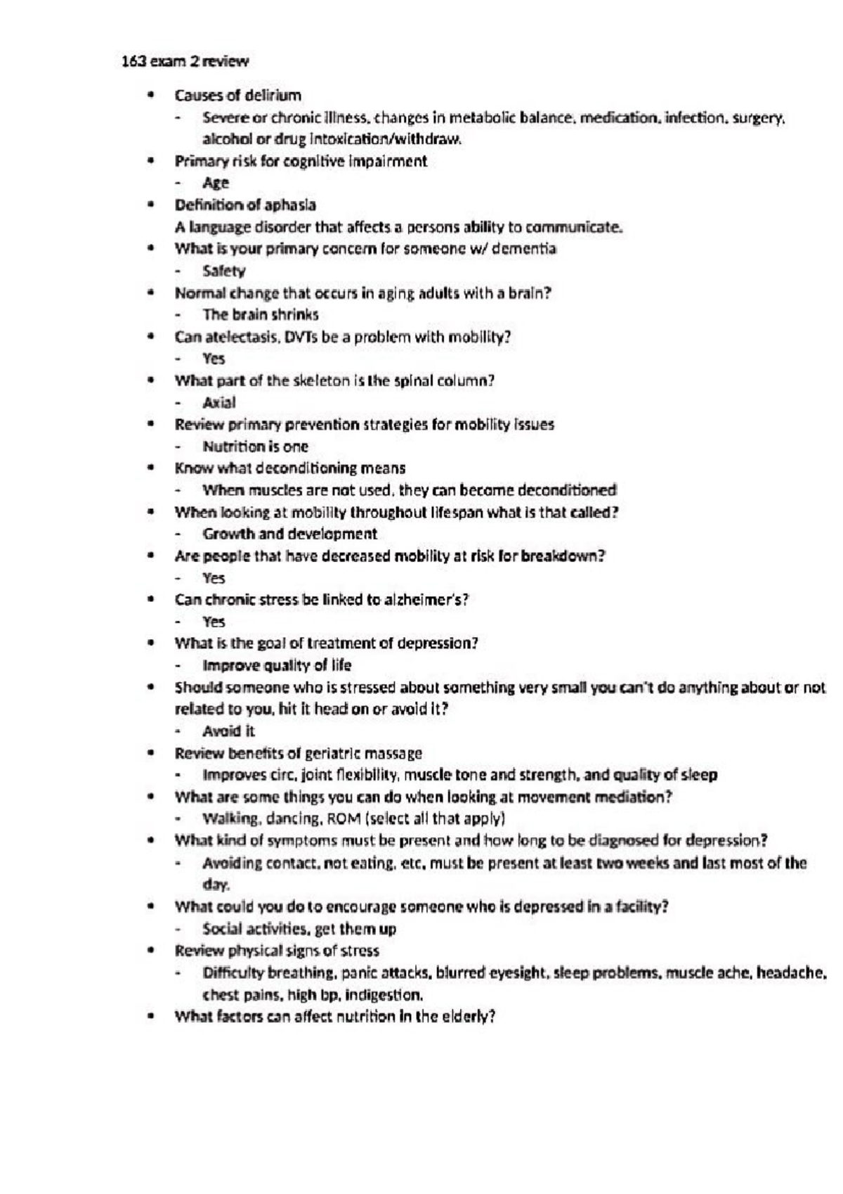 NUR 163 Exam 2 Review - Key Concepts and Strategies for Success - Studocu