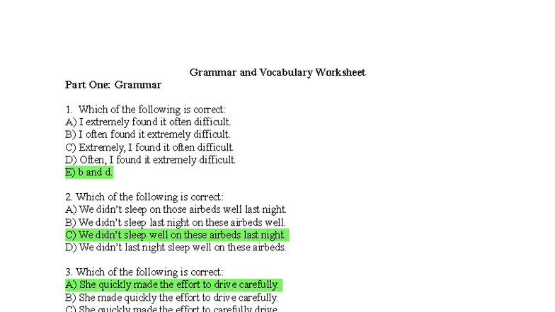 Practice Worksheet - Unit 1 & 2: Grammar and Vocabulary Exercises - Studocu