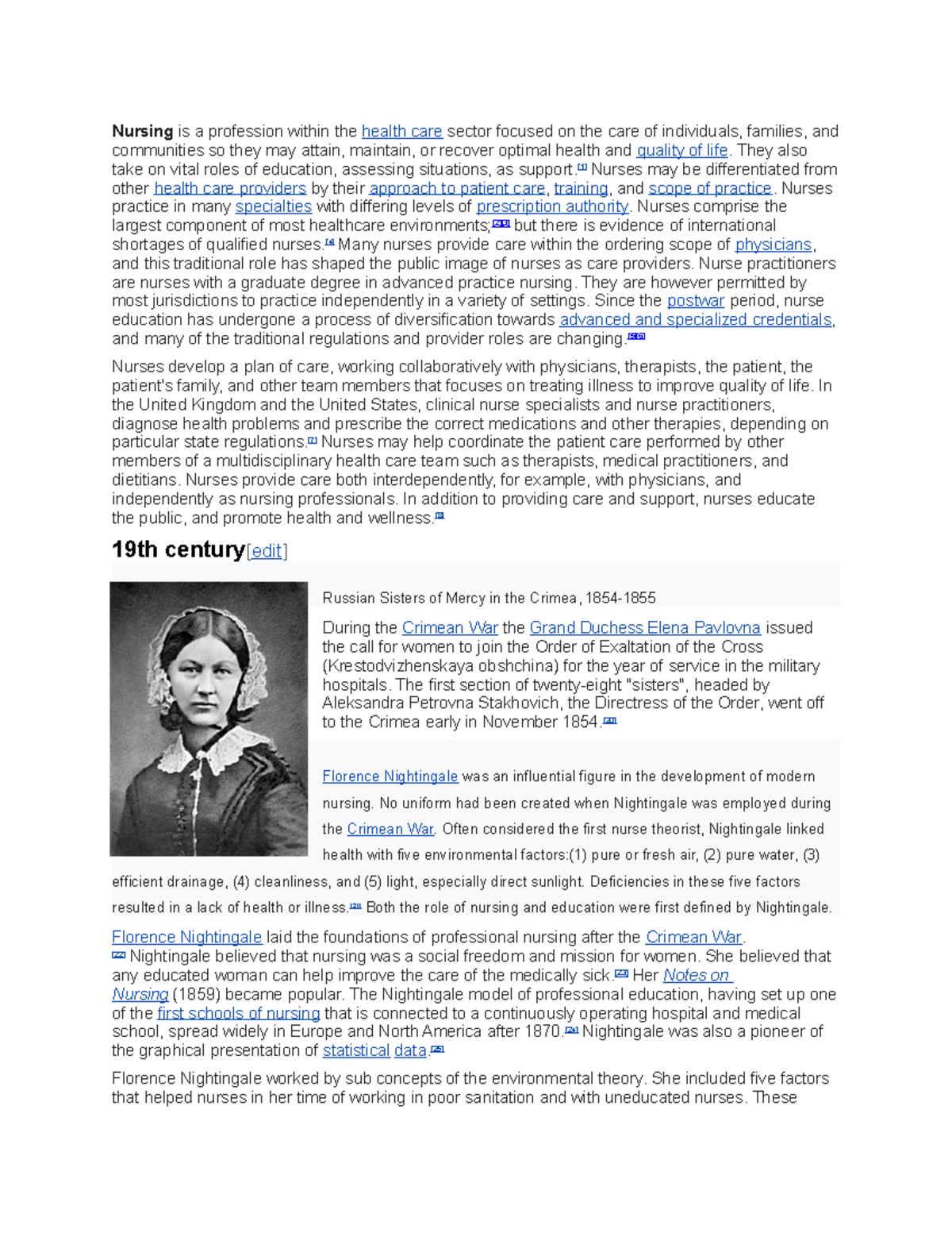 New10 - notes - Nursing is a profession within the health care sector ...
