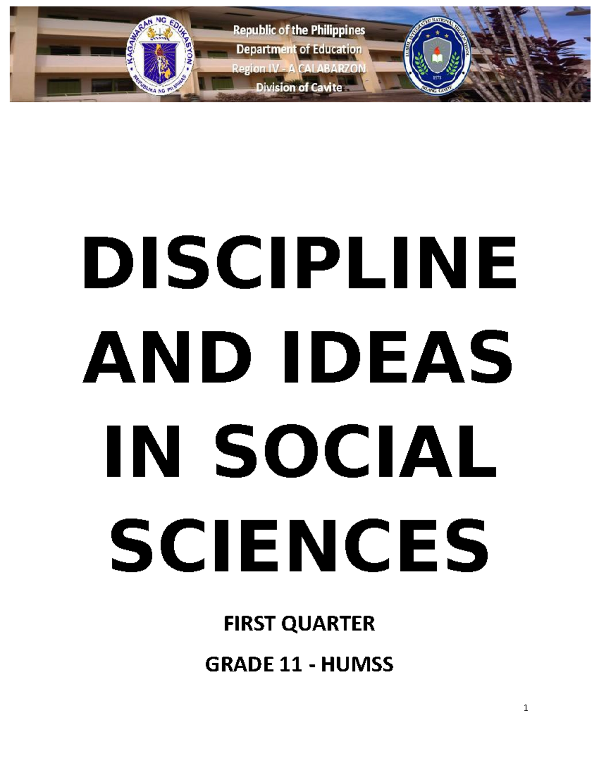 Discipline and Ideas in Social Sciences (Grade 11 HUMSS) - Week 1 ...