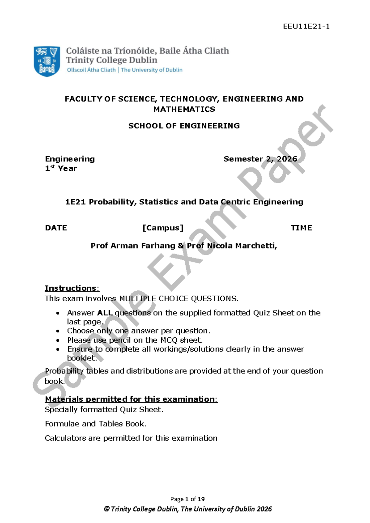 EEU11E21 - Probability, Statistics & Data Centric Engineering Exam ...