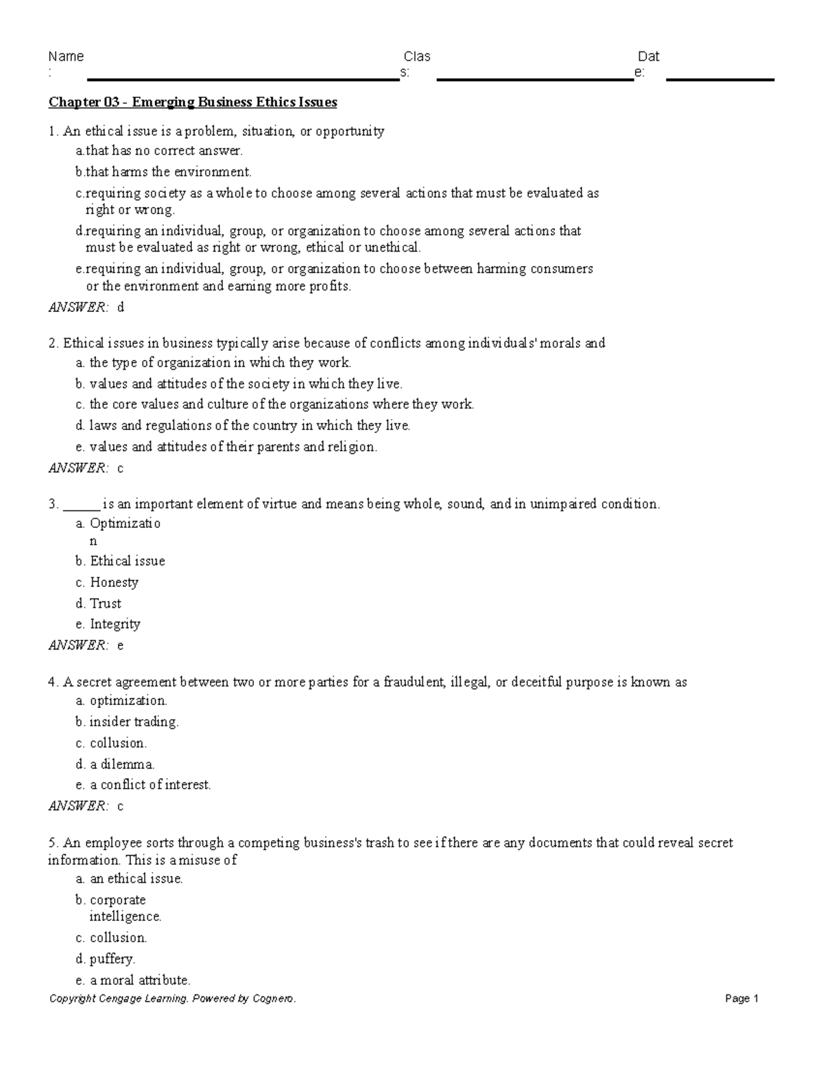 Chapter 03 Emerging Business Ethics Issues - : s: e: Chapter 03 ...