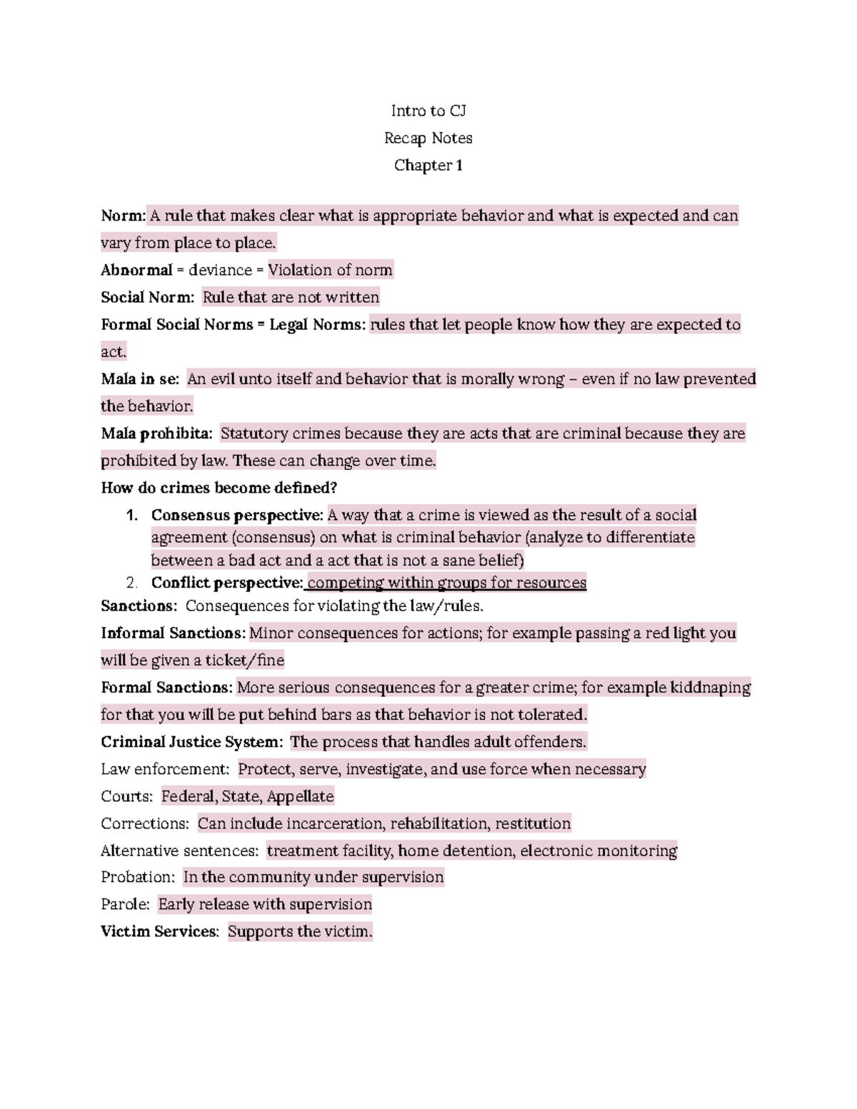 Intro to CJ - Chapter 1 Recap Notes on Norms and Sanctions - Studocu