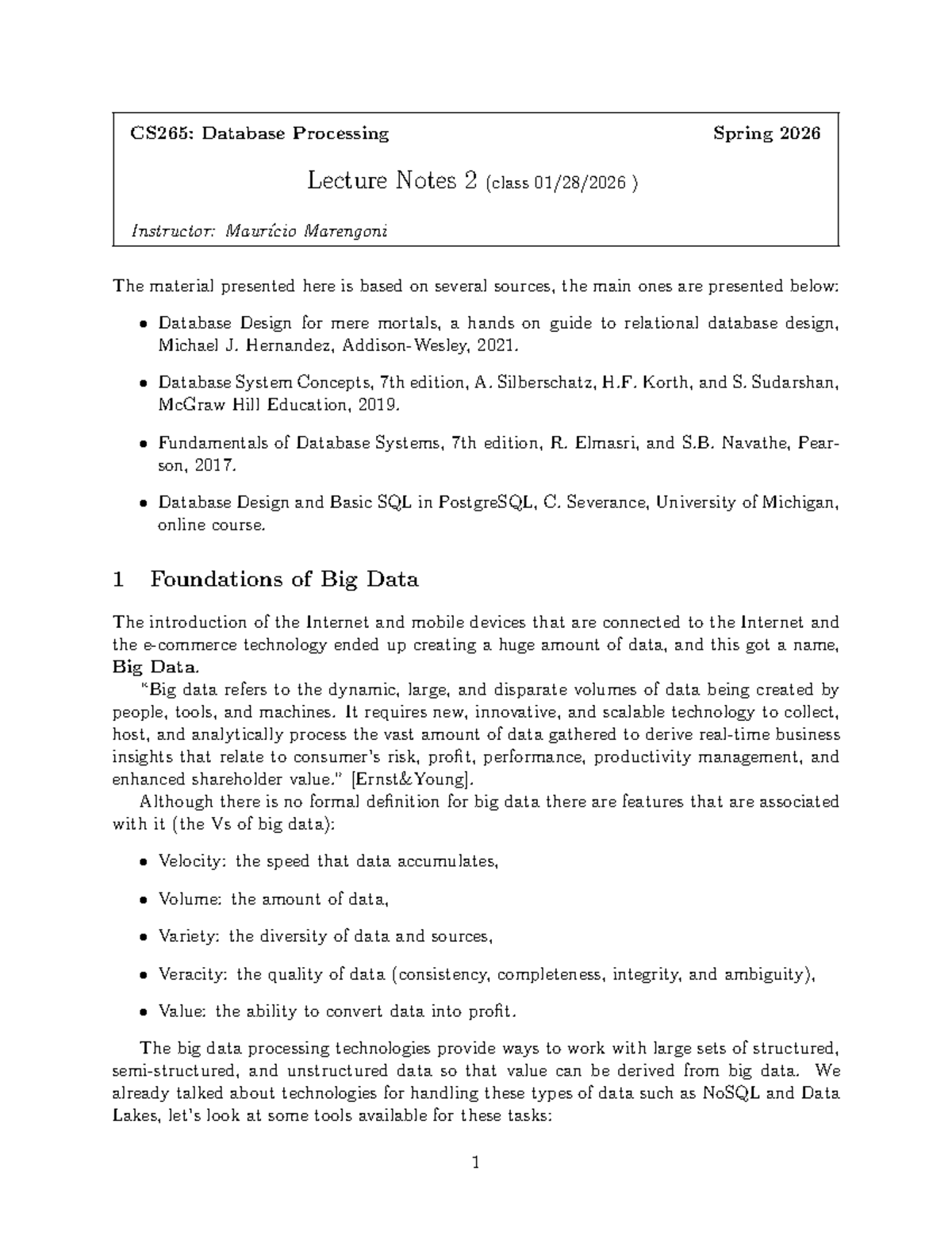 CS265: Database Processing Spring 2026 Lecture Notes 2 - Studocu