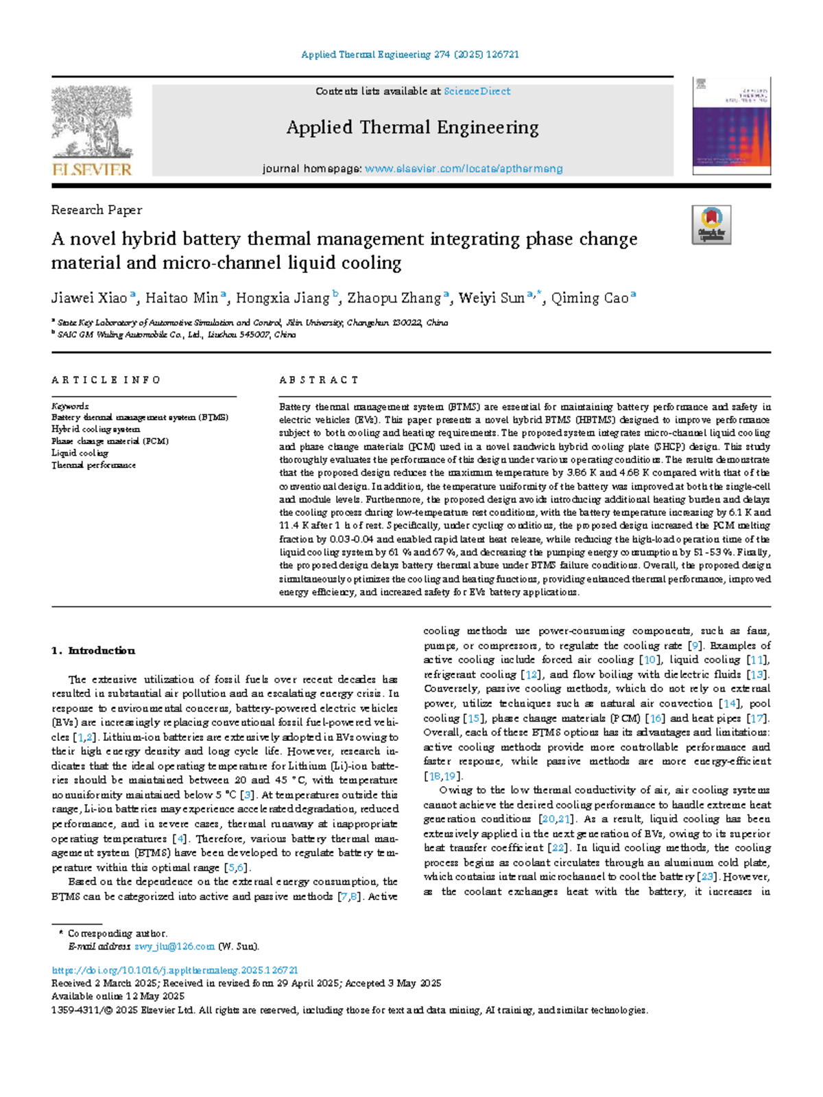 A Novel Hybrid Battery Thermal Management System (BTMS) with PCM and ...