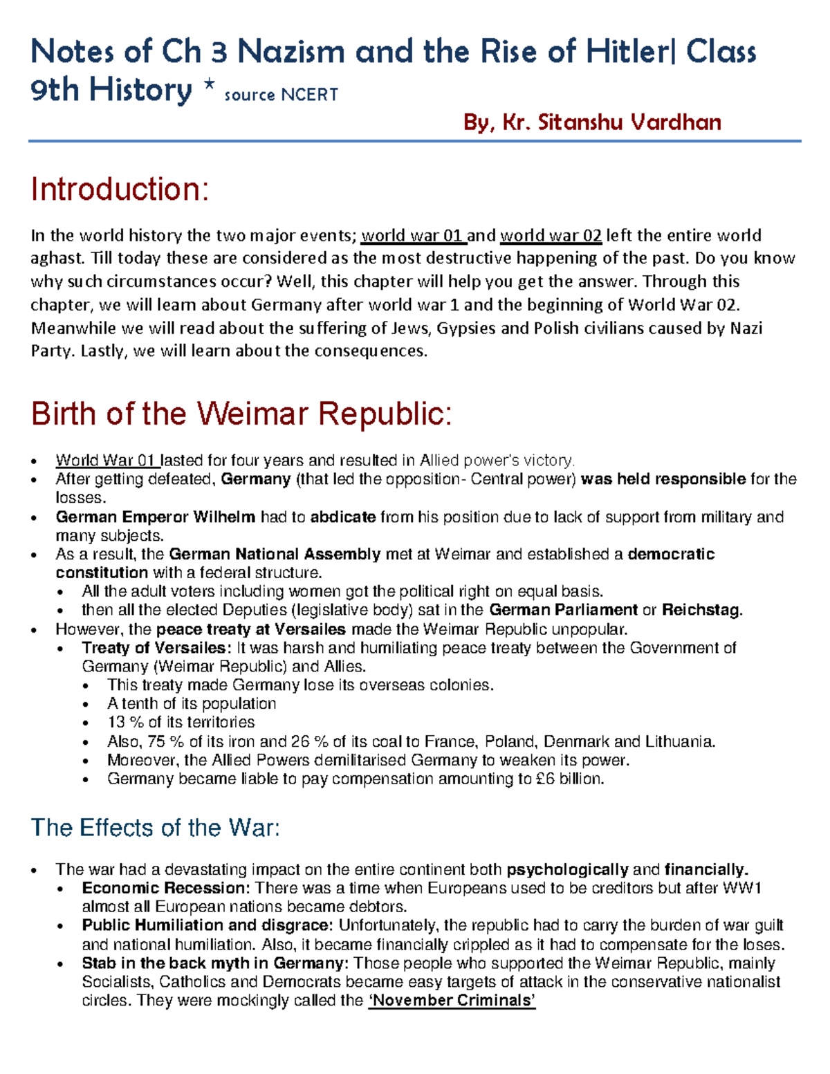 Notes Nazism and the Rise of Hitler - Notes of Ch 3 Nazism and the Rise ...