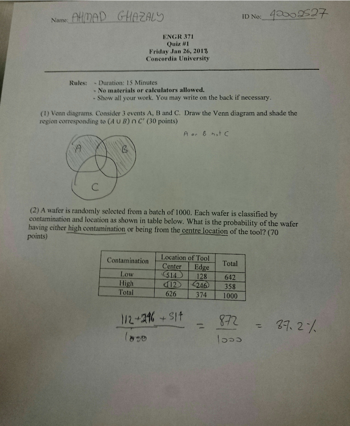 ENGR371 Quiz 1 - Winter 2018 Study Guide - Studocu