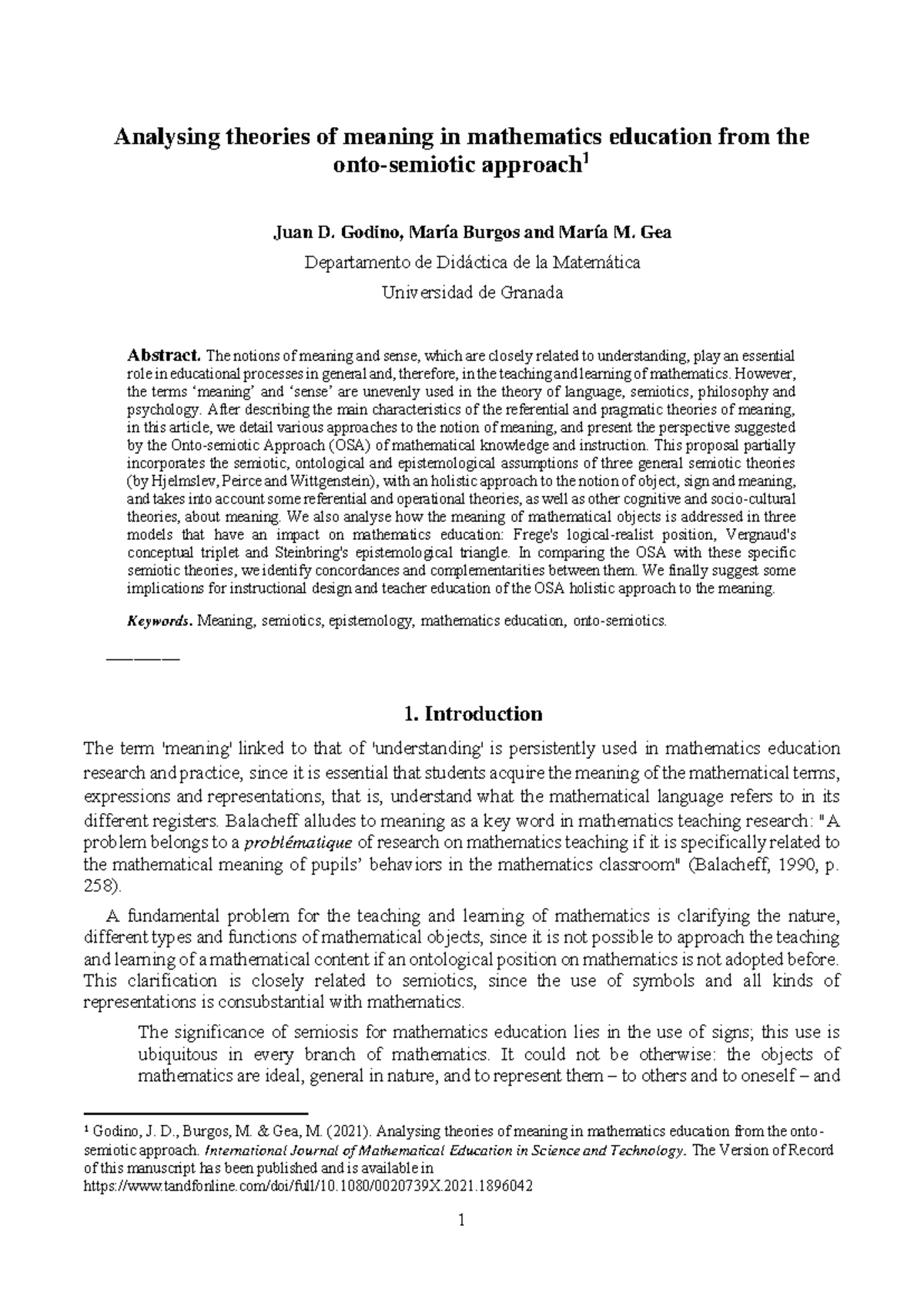 Theories of Meaning in Mathematics Education: An OSA Perspective (2021 ...