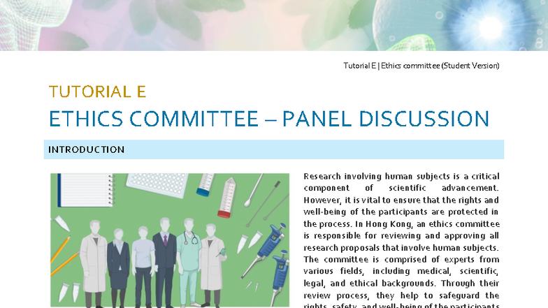CCST9009-25 Tutorial E: Ethics Committee Role-Play Exercise - Studocu