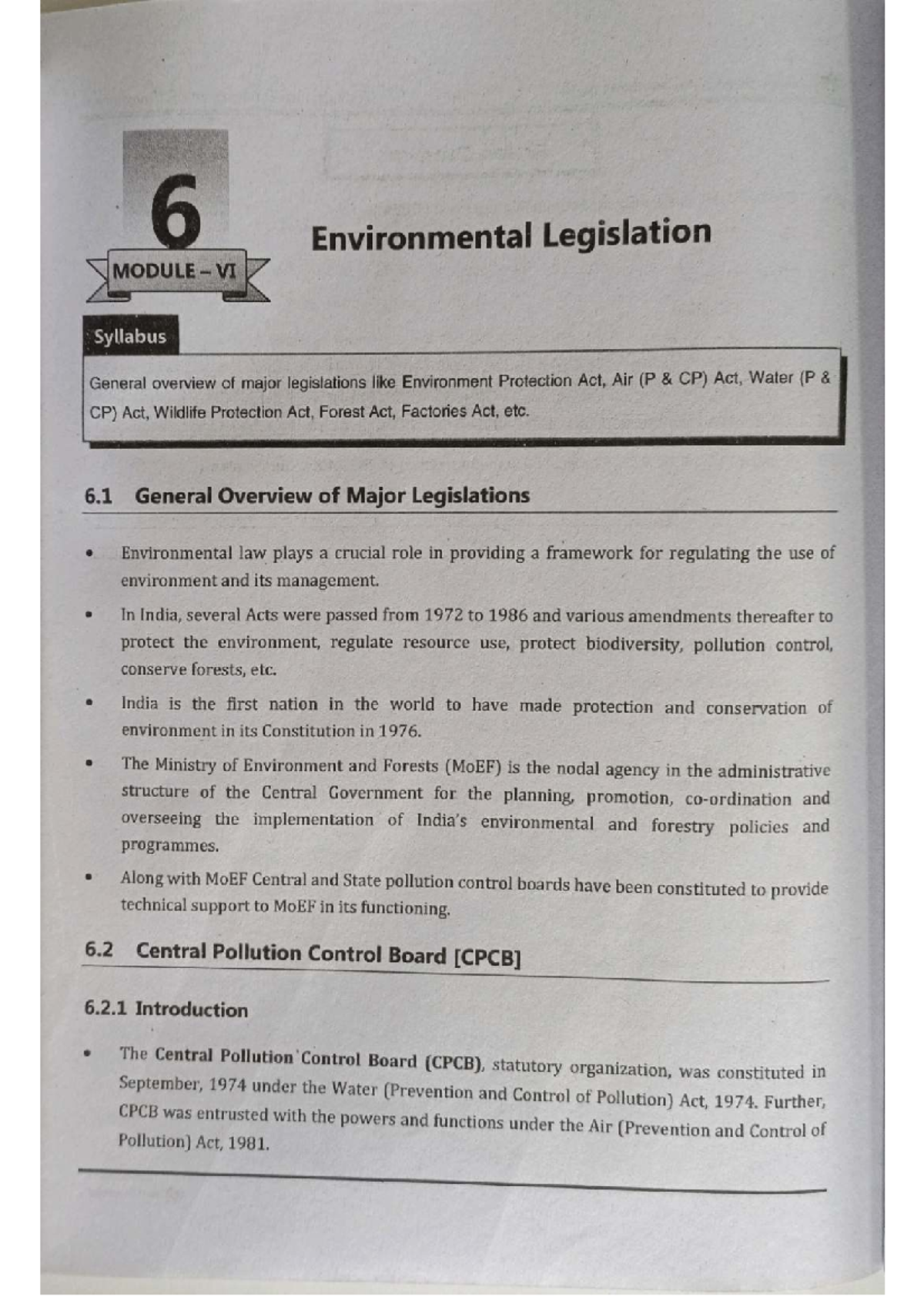 EVM Module VI - Overview of Environmental Legislation & CPCB Functions ...