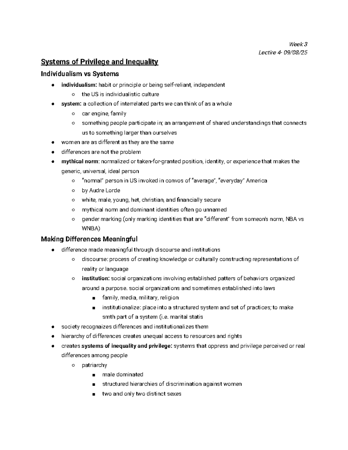 WGS 240 Week 3 - Lecture Notes on Privilege and Inequality - Studocu