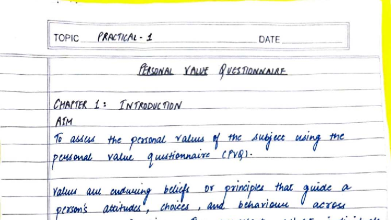PVQ Practical: Assessing Personal Values in Chapter 1 - Studocu