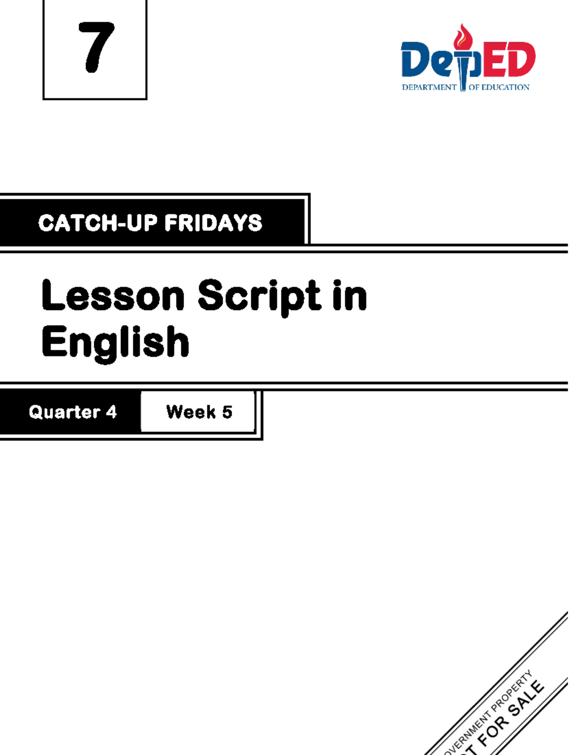 2024 Catch UP Fridays Lesson Script in English Grade 7 Quarter 4 Week 5 ...