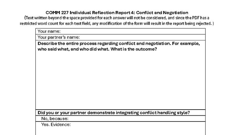 COMM 227 Individual Reflection Report 4: Conflict & Negotiation - Studocu