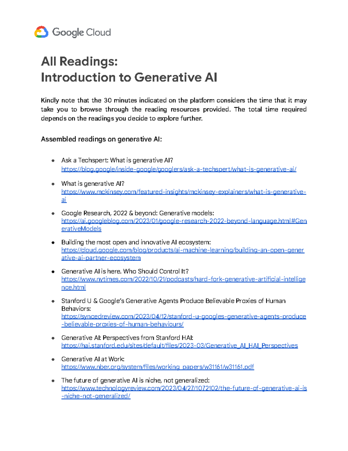 All Readings: Intro to Generative AI (GENAI M1 L2) - Studocu
