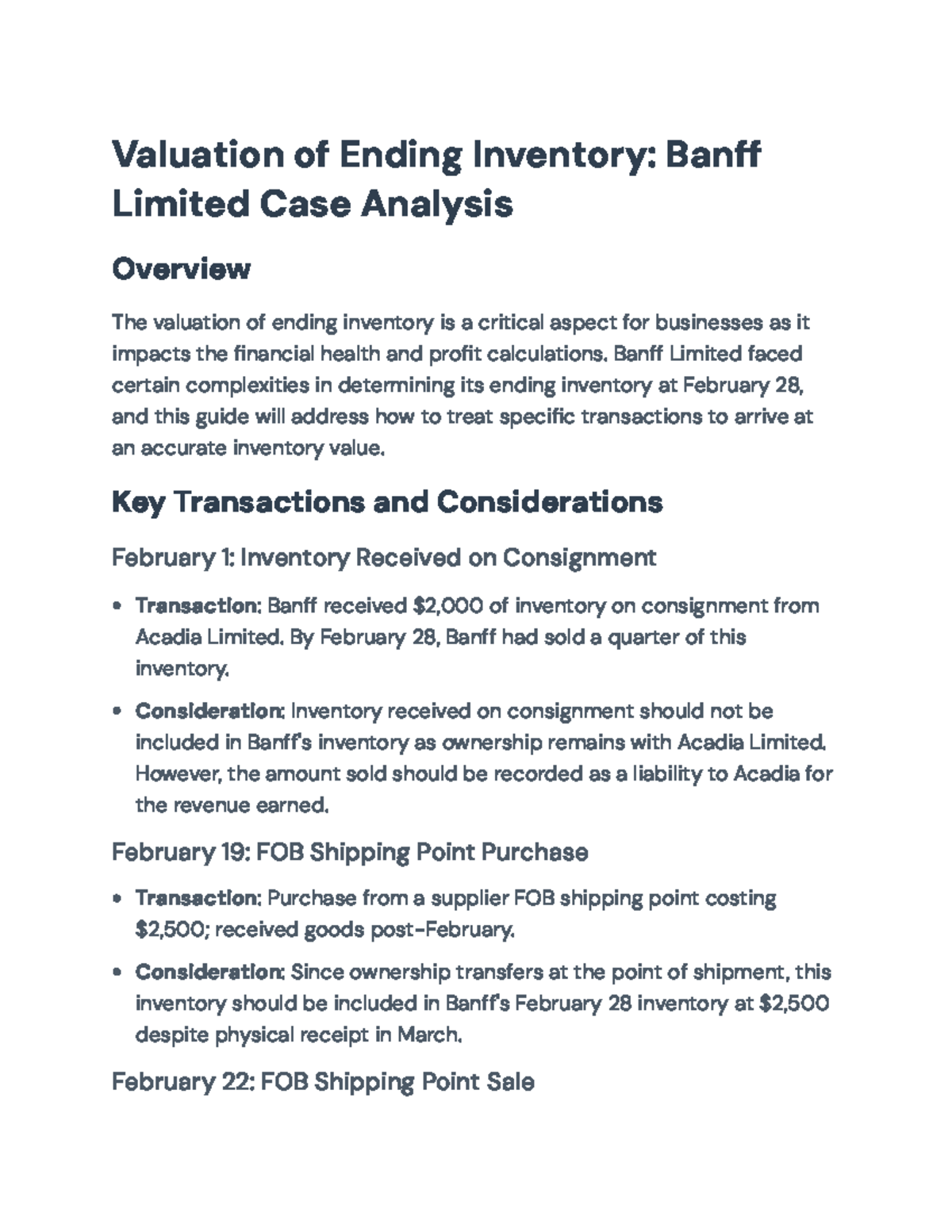Valuation of Ending Inventory for Banff Limited: February 28 Analysis ...