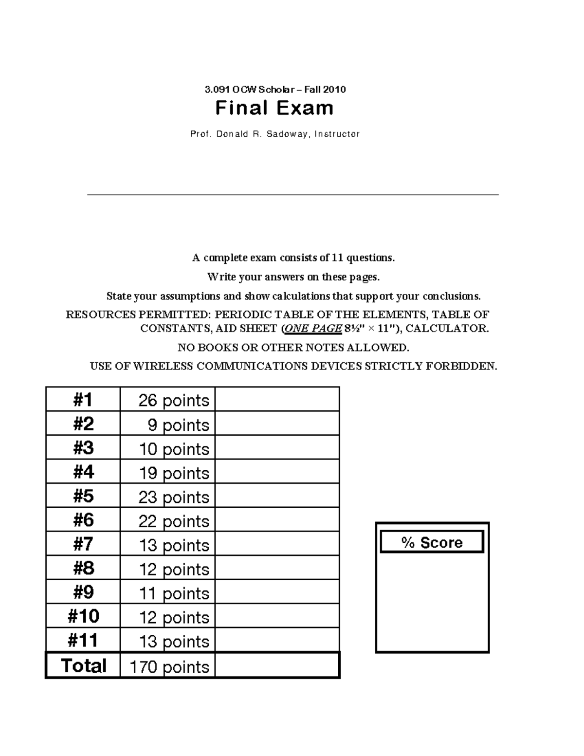 3.091 OCW Scholar Fall 2010 Final Exam - Prof. Donald R. Sadoway - Studocu