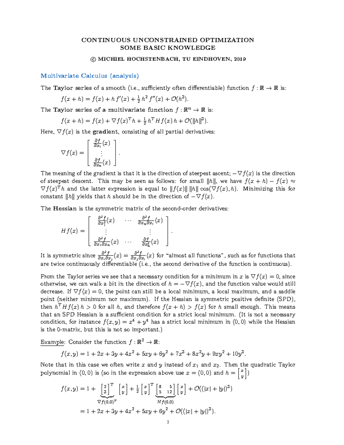 Basics of Continuous Unconstrained Optimization: Key Concepts - Studeersnel