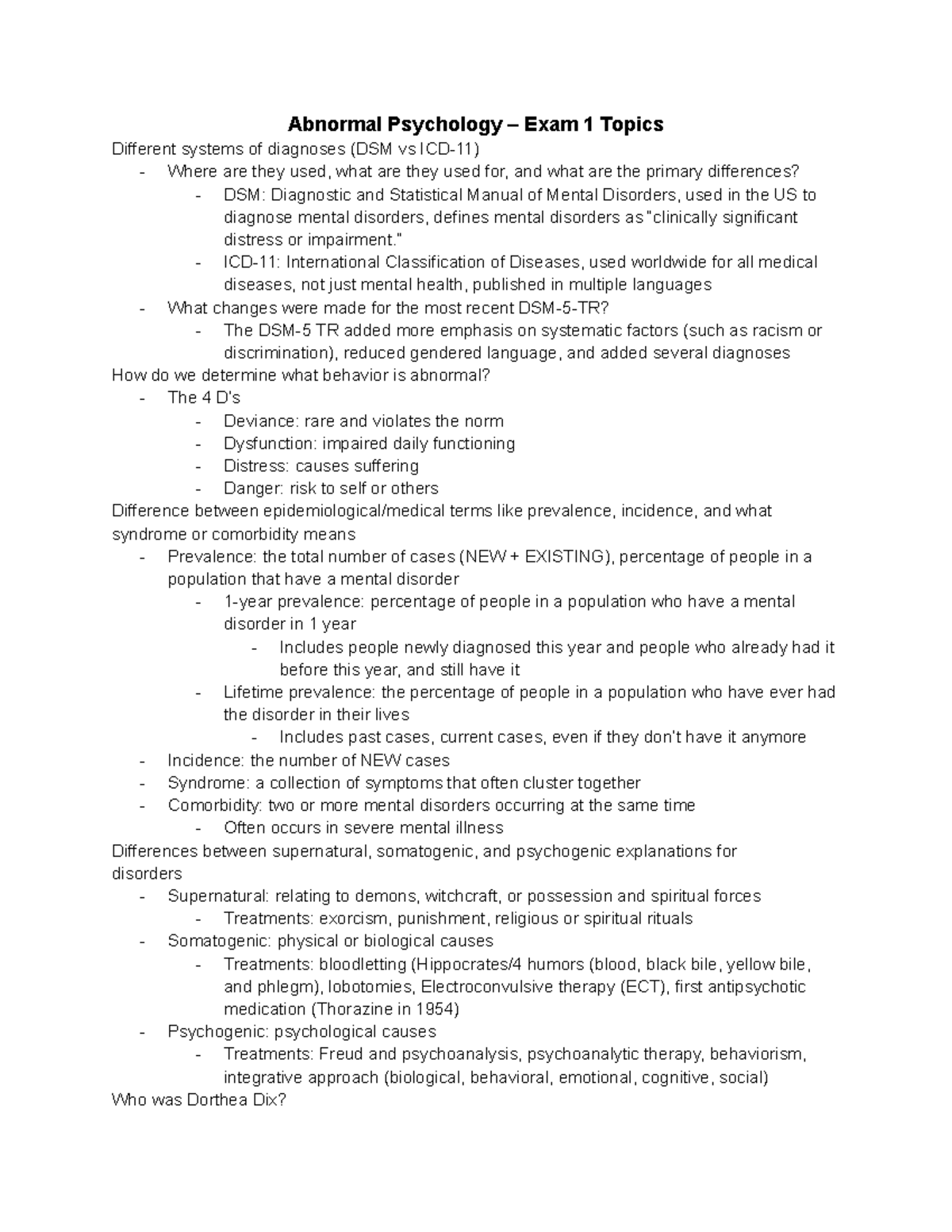 Abnormal Psychology – Exam 1 Topics Overview - Studocu