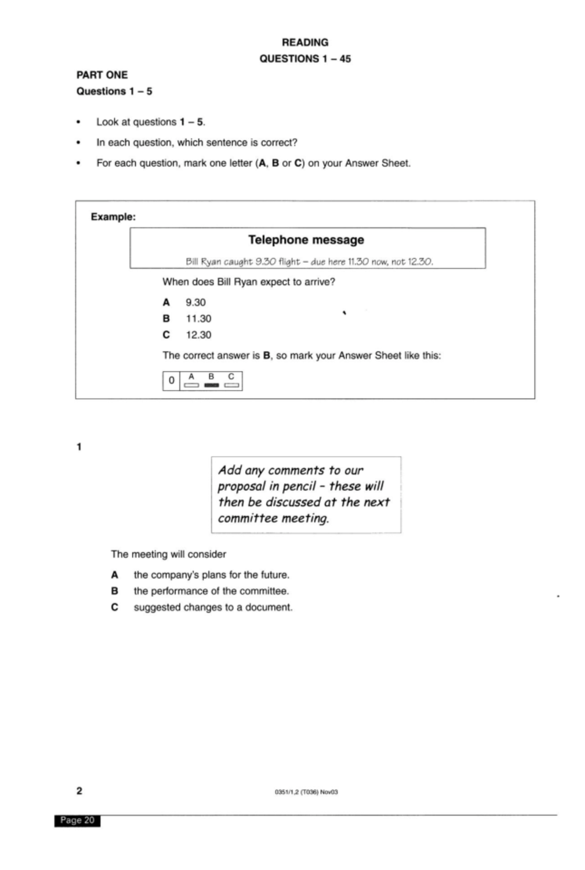 Entry test NN1 - READING QUESTIONS 1 45 PART ONE Questions Look at ...