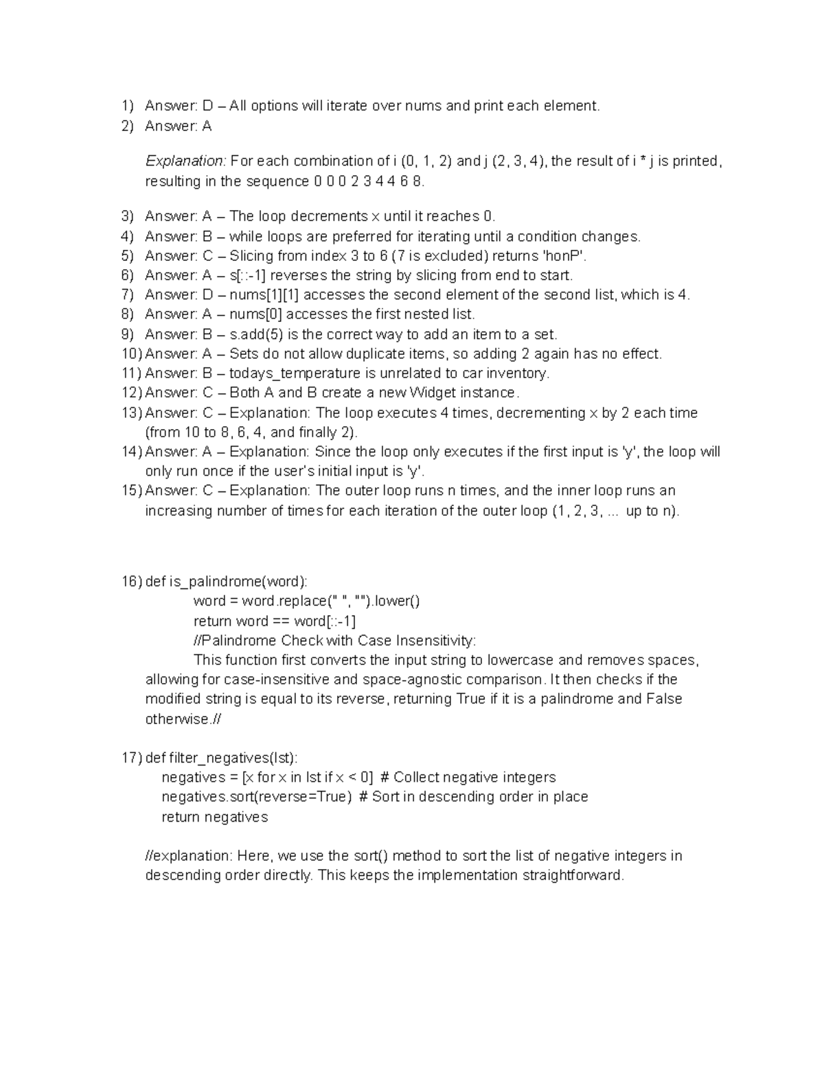 CS1010 Exam 2 Practice Answer Key and Explanations - Studocu