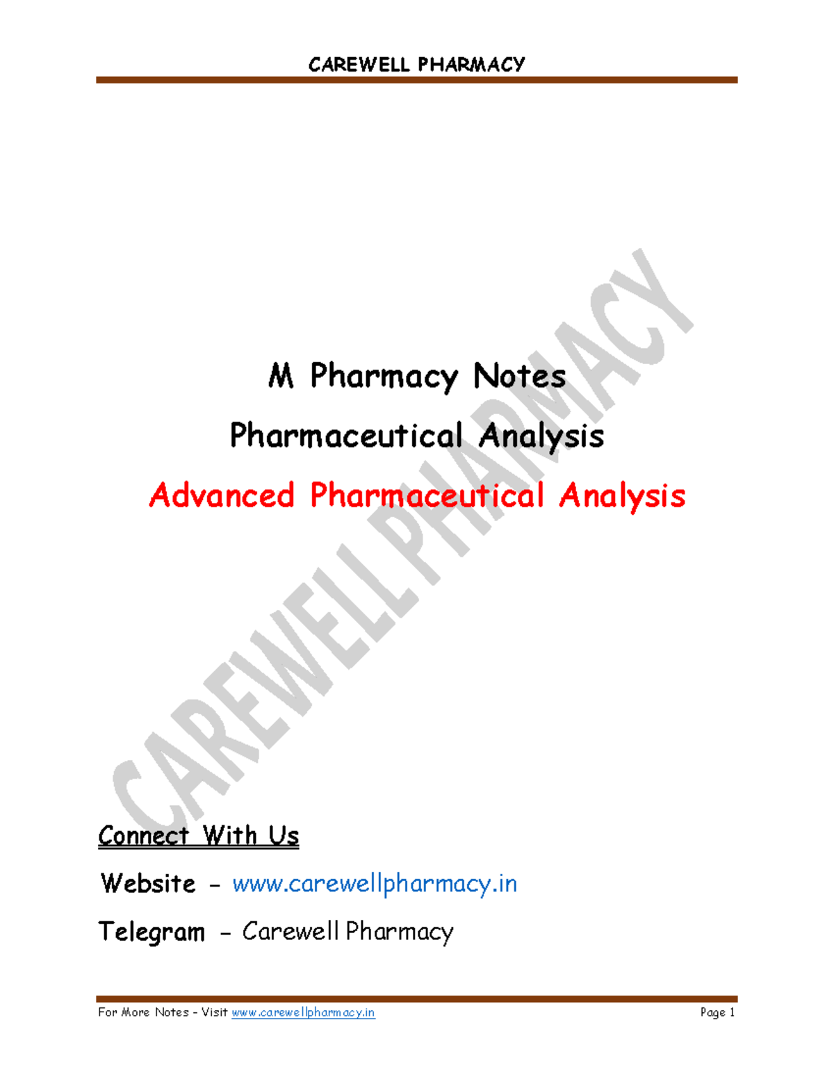 Advanced Pharmaceutical Analysis (M Pharmacy) Notes on Impurities and ...
