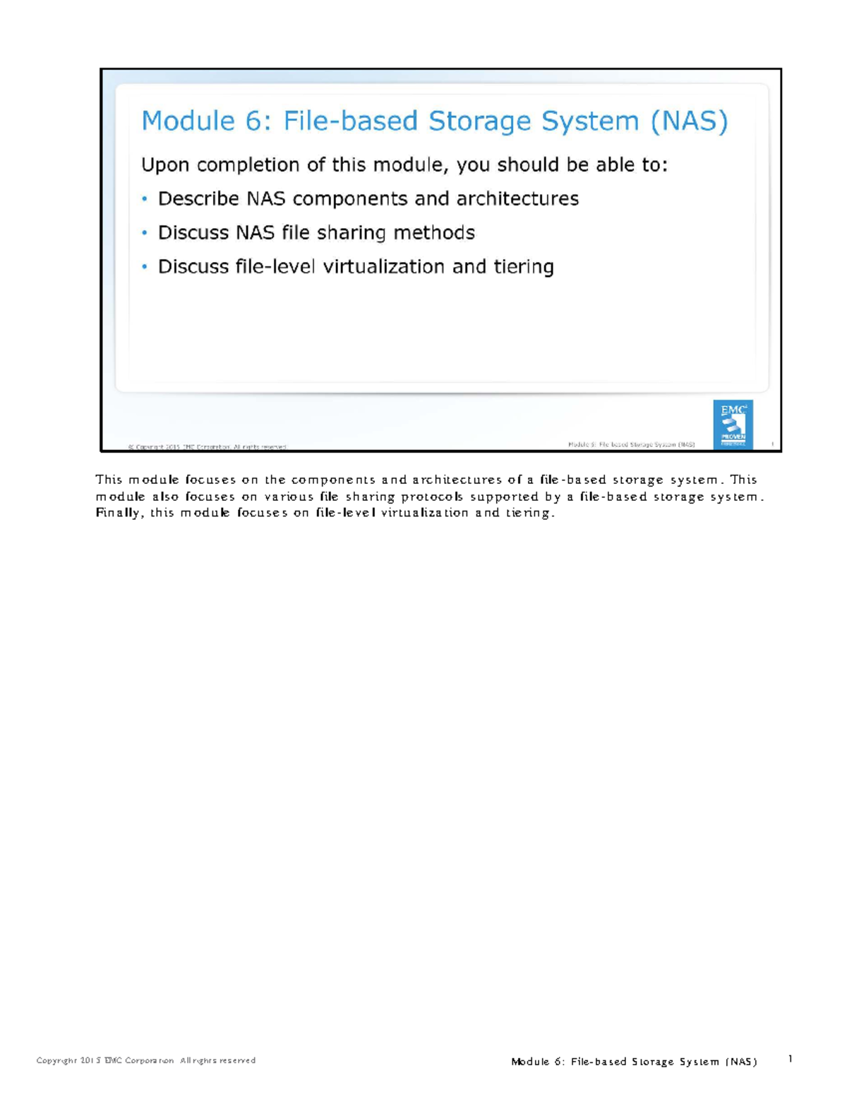 Module 6: Lecture Notes on Storage System (NAS) Components and ...