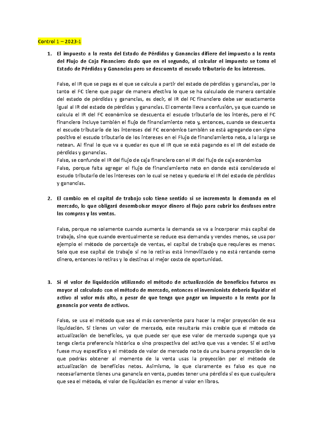 Control 1 EPP: Análisis del Impuesto a la Renta y Flujo de Caja - Studocu