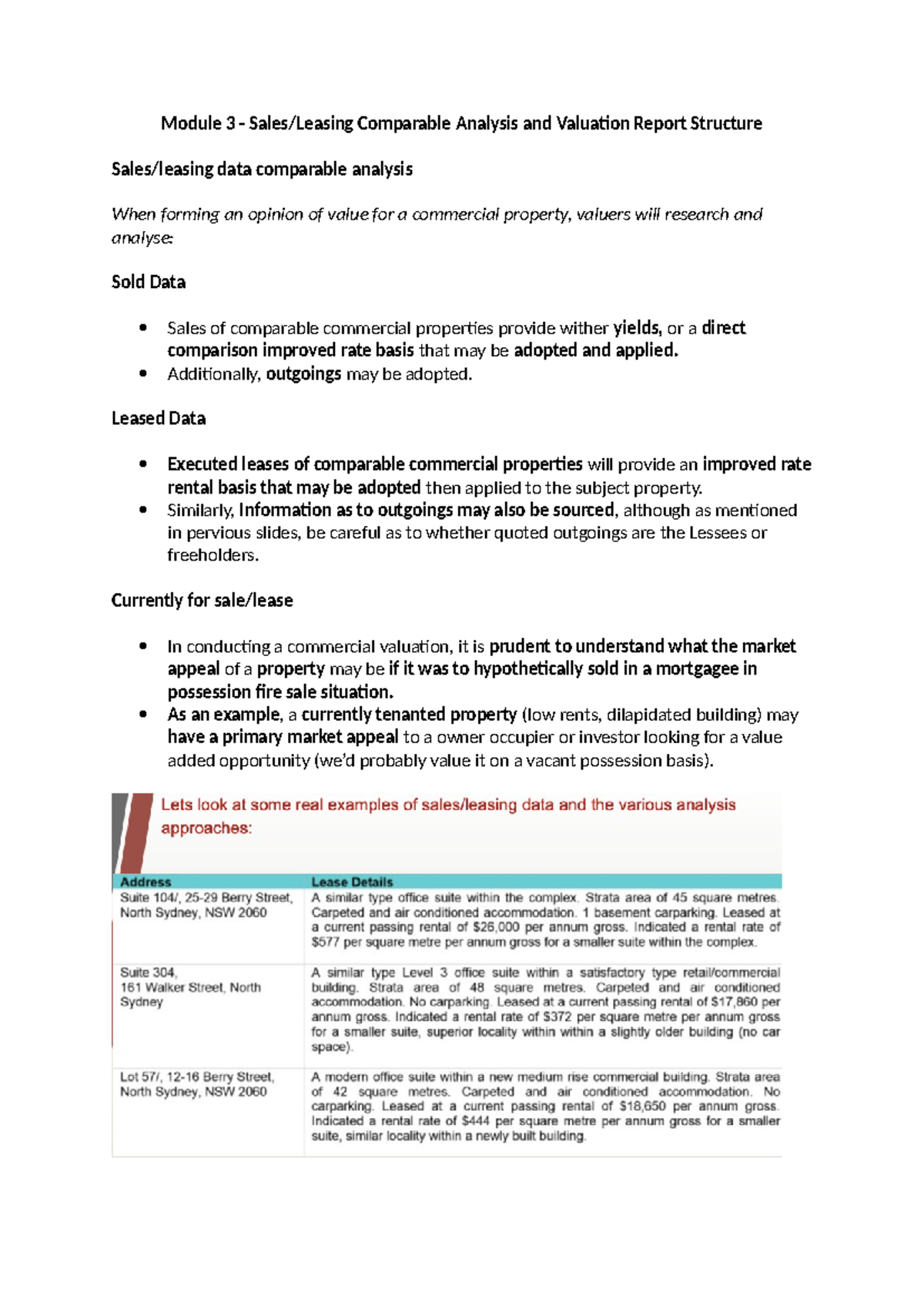 Module 3 - Sales:Leasing Comparable Analysis and Valuation Report ...