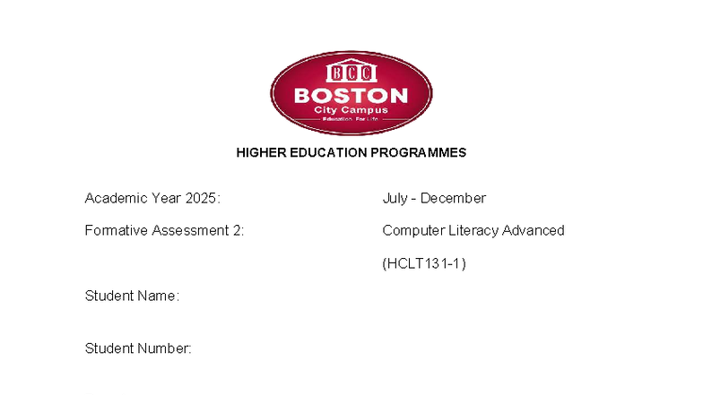 HCLT131 1 July-Dec 2025 FA2: Computer Literacy Assessment Answers - Studocu