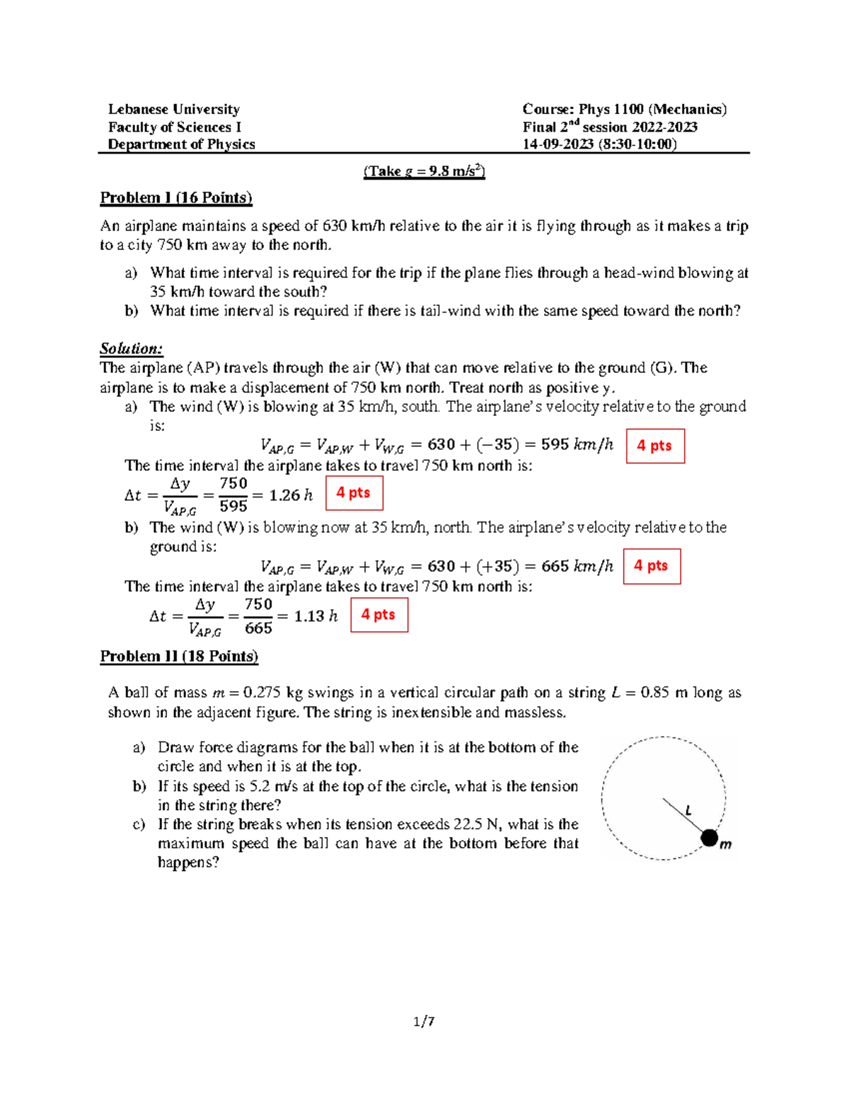 Phys 1100 Mechanics Final Exam 2nd Session Solutions - Studocu