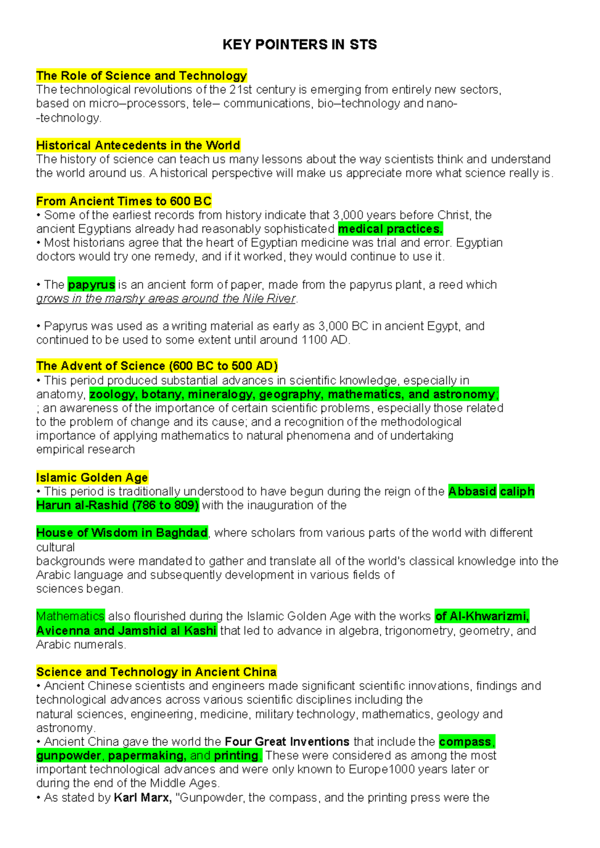 STS-Midterms-Reviewer - KEY POINTERS IN STS The Role of Science and ...