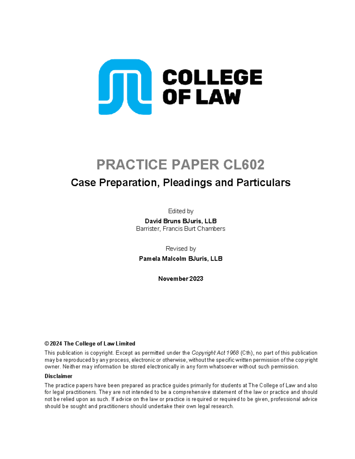 CL602 Case Preparation: Pleadings and Particulars Guide - Studocu