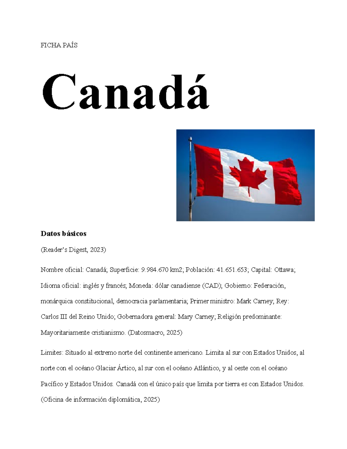 Ficha País: Canadá - Datos Básicos y Medioambientales (2023) - Studocu