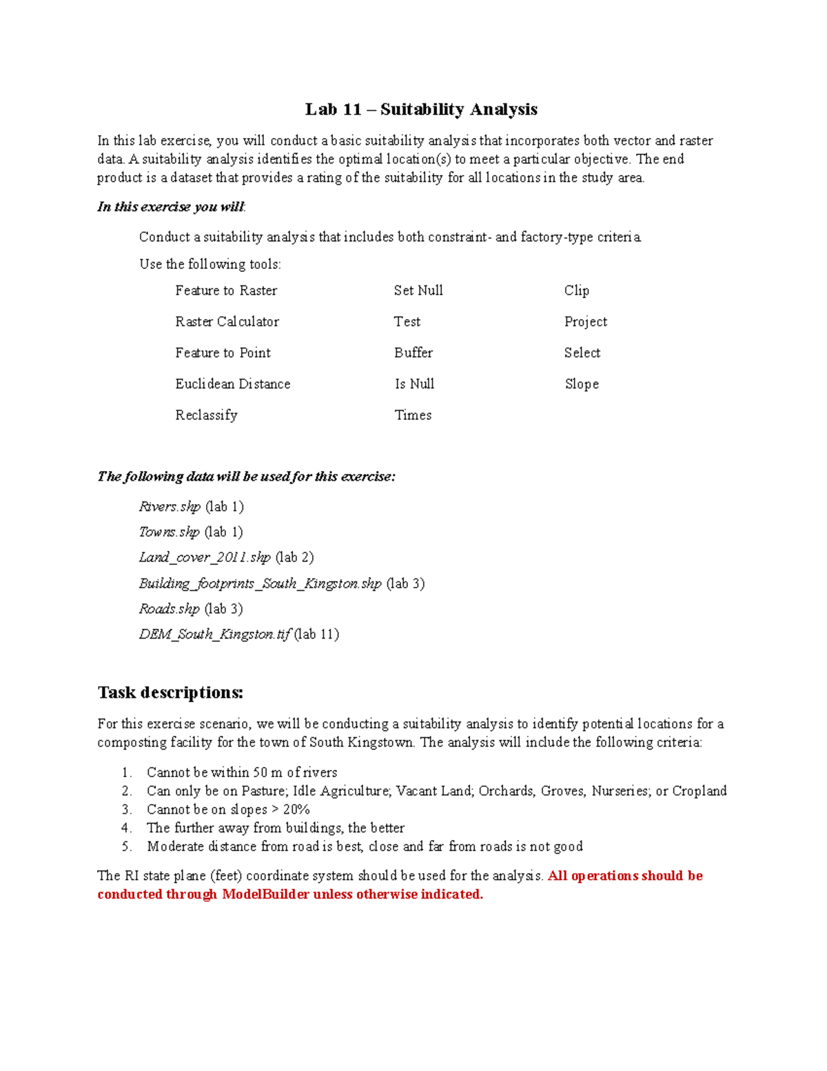Lab 11 - Suitability Analysis for Compost Facility in S. Kingstown ...