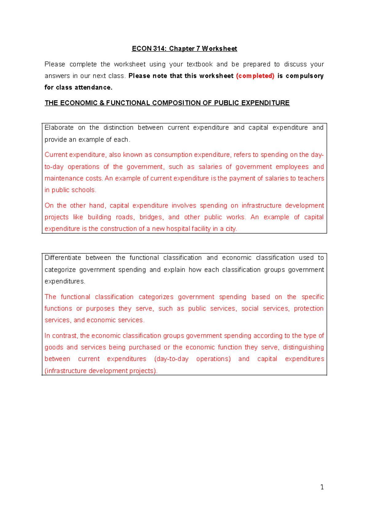 ECON 314 Ch 7 Worksheet: Exploring Public Expenditure Concepts - Studocu