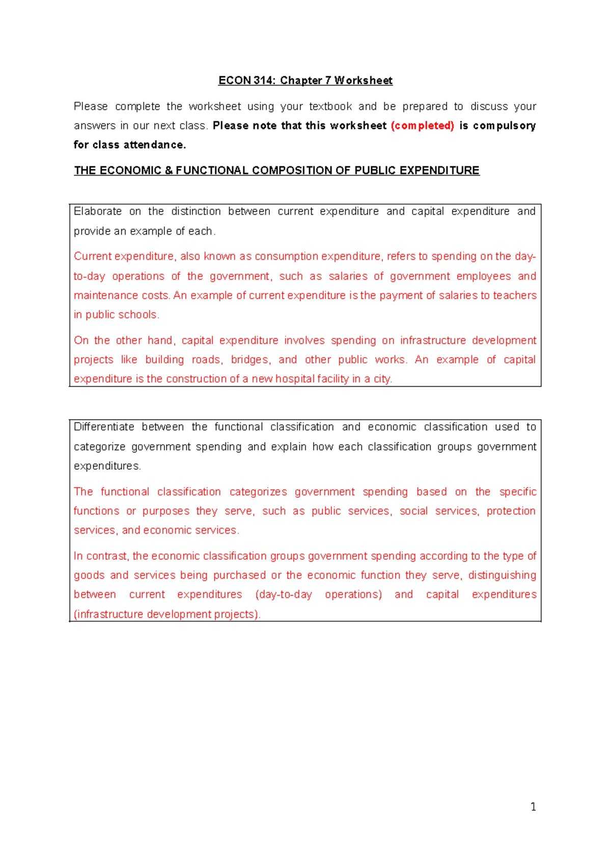 ECON 314 Ch 7 Worksheet: Exploring Public Expenditure Concepts - Studocu