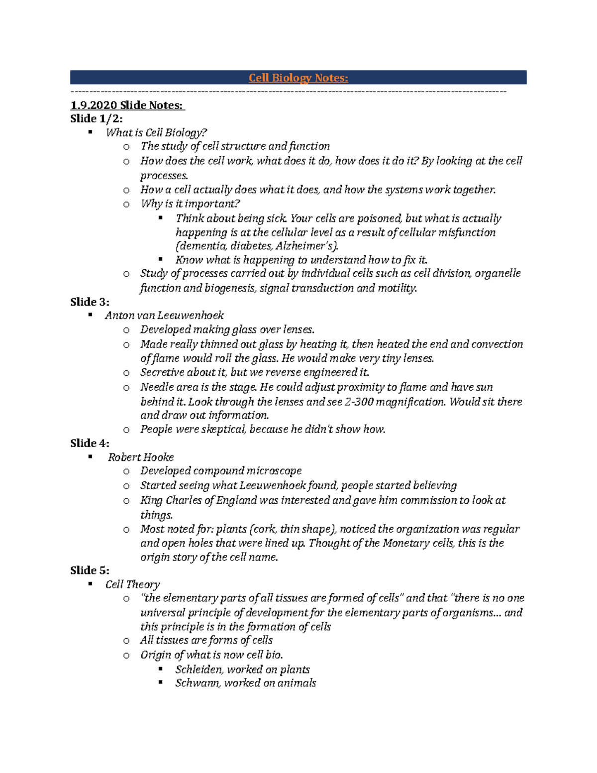 Cell Biology, Spring 2020 - Cell Biology Notes: 1.9 Slide Notes: Slide ...