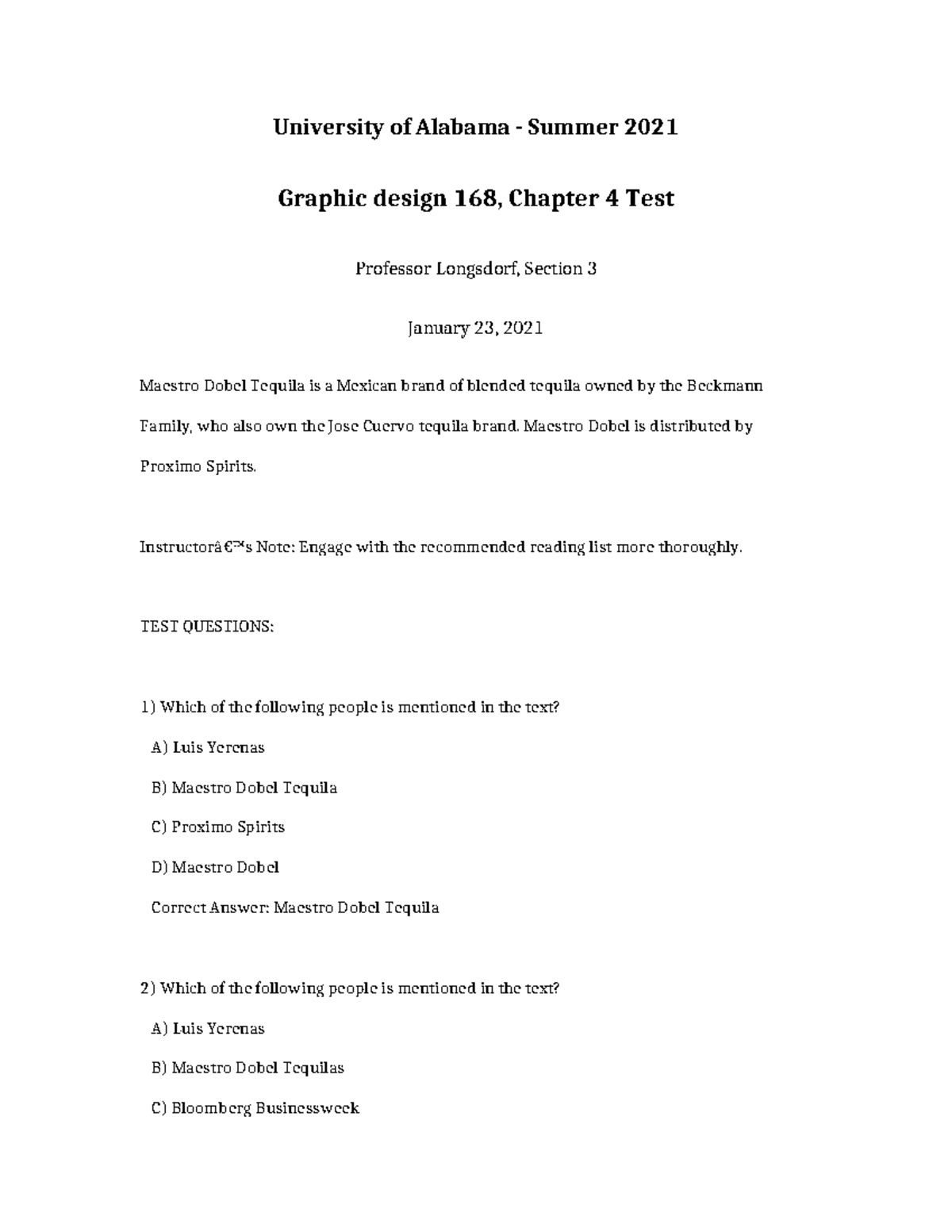 Graphic Design 168 Chapter 4 TEST - University of Alabama - Summer 2021 ...