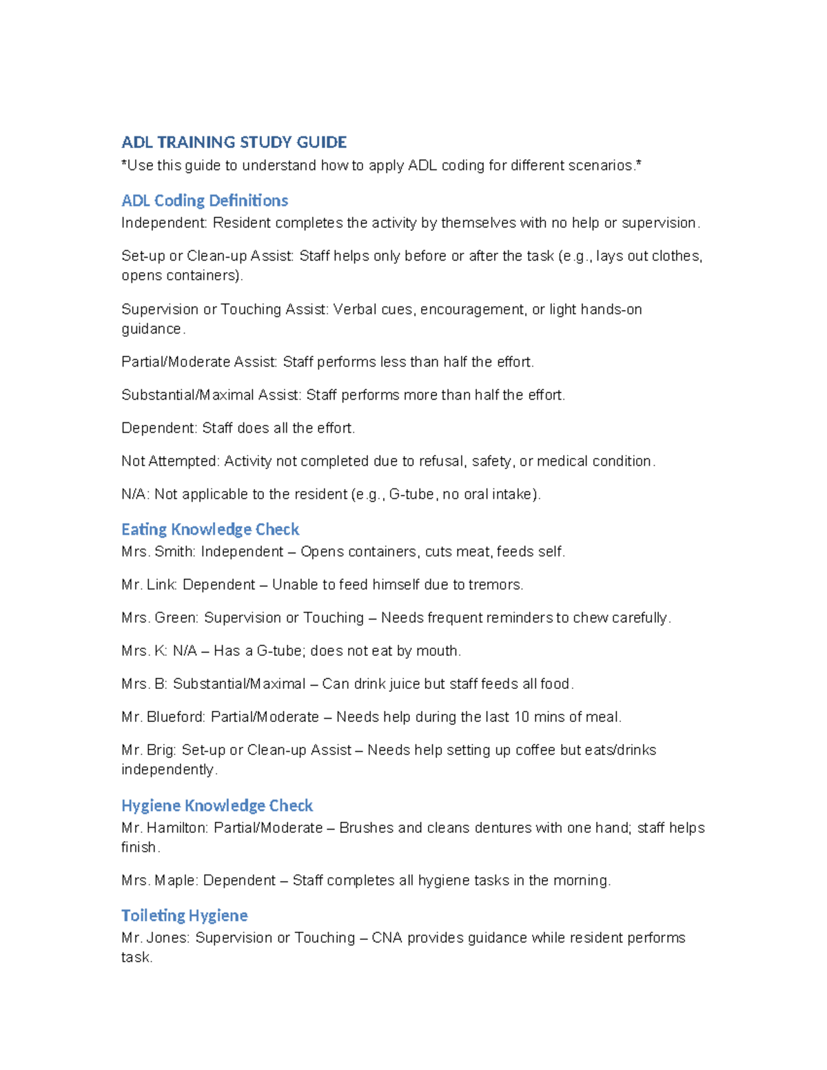 ADL Coding Application Study Guide for Training - Studocu